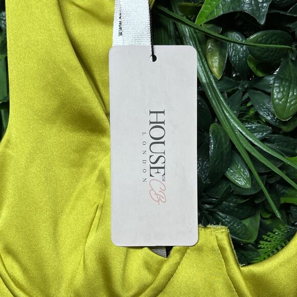 HOUSE OF CB Dress Women Small Green Katya Chartreuse Corset Satin 2737 - Picture 5 of 11